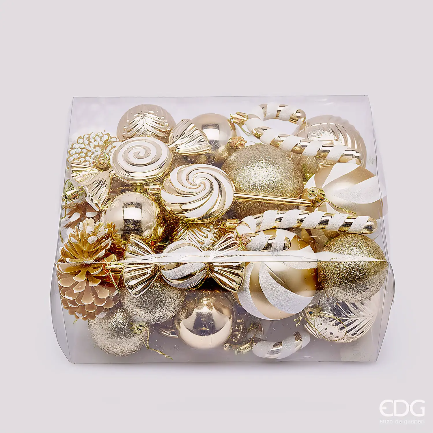 Set 36 Addobbi Natale EDG Decomix Oro Bianco H 13 cm - addobbi albero
