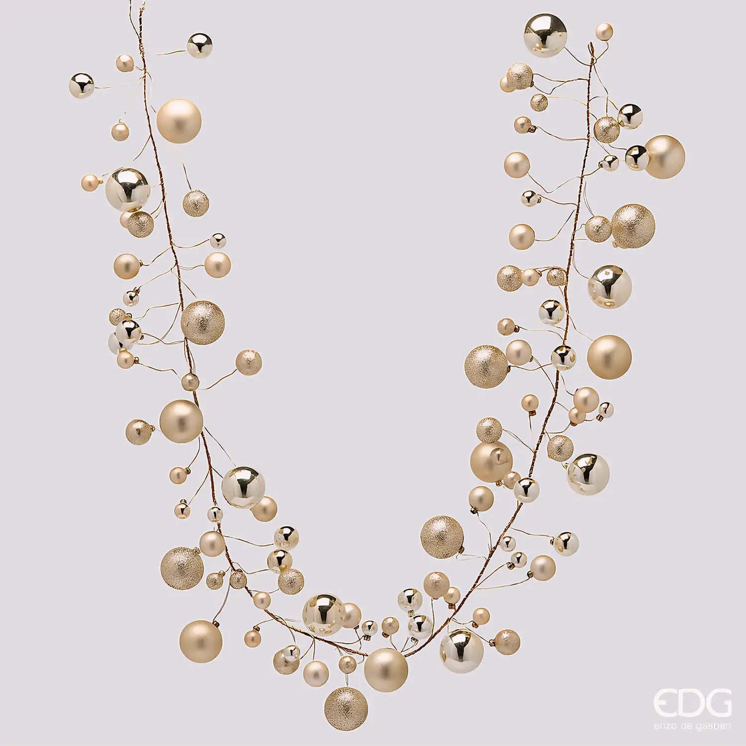 Festone EDG con 100 Palline Champagne H 180 cm - addobbi albero