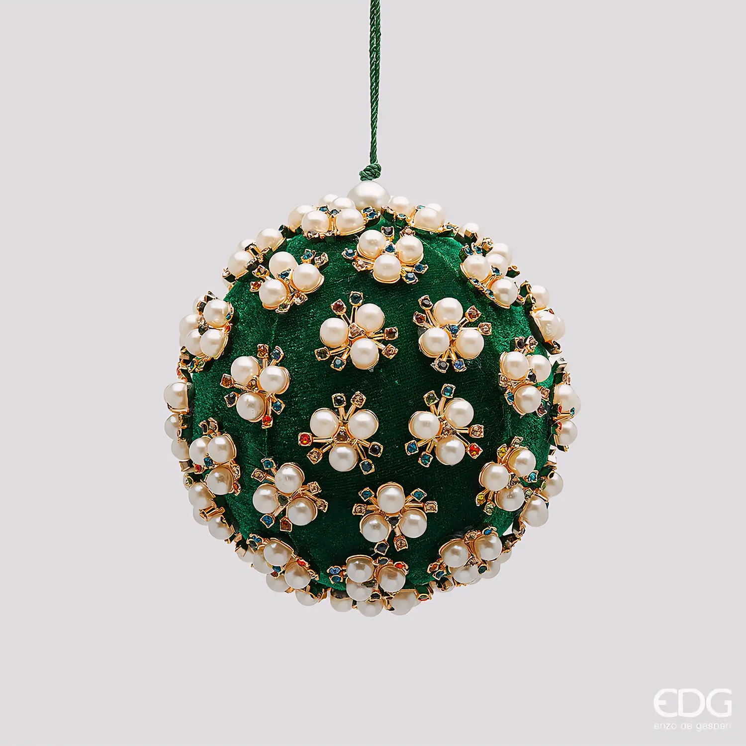 EDG Palla Elizabeth Velluto Verde e Perle D10 cm - addobbi albero