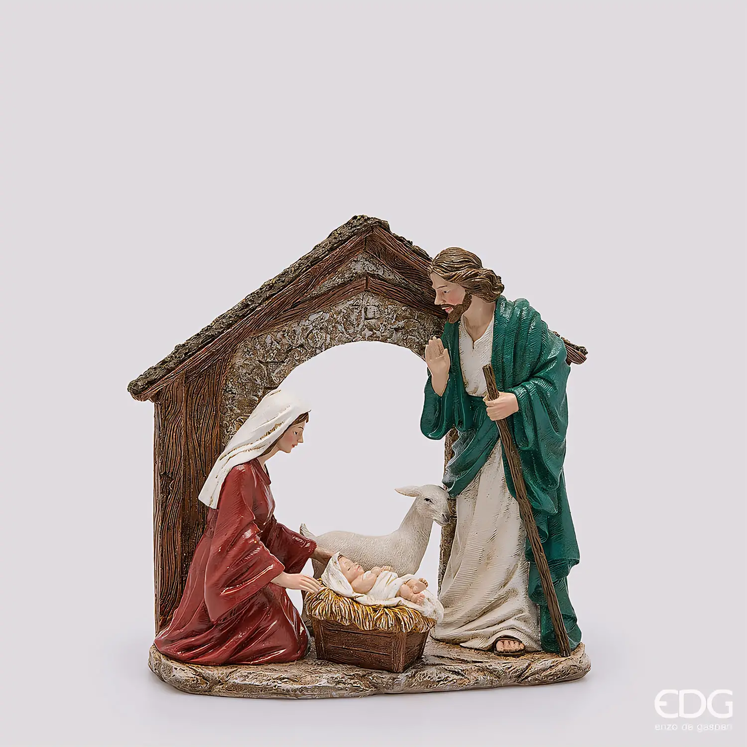 EDG Natività con Capanna e Agnello H30 cm Verde Rosso - presepi