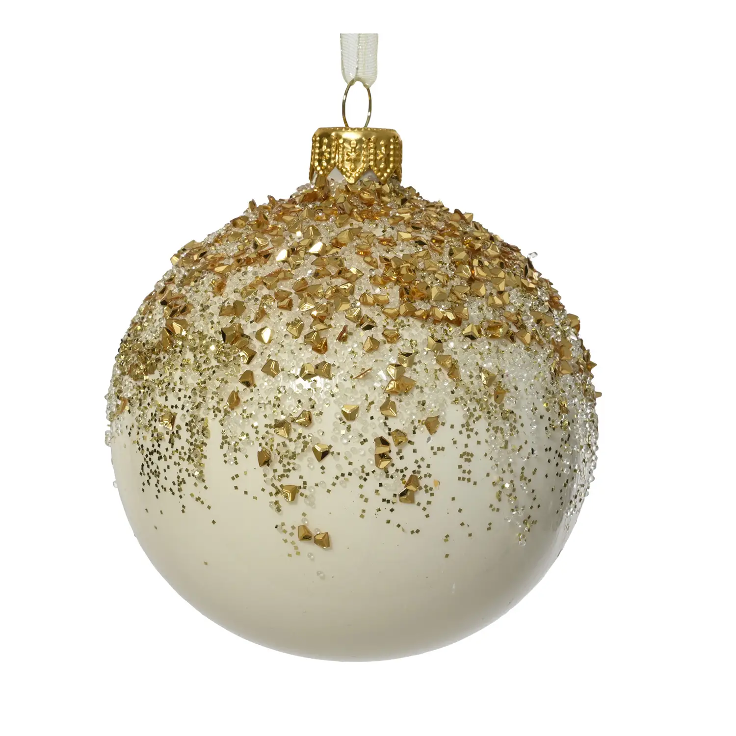 Pallina Natale in Vetro Bianca Ø8 cm Effetto Sparkle - addobbi albero