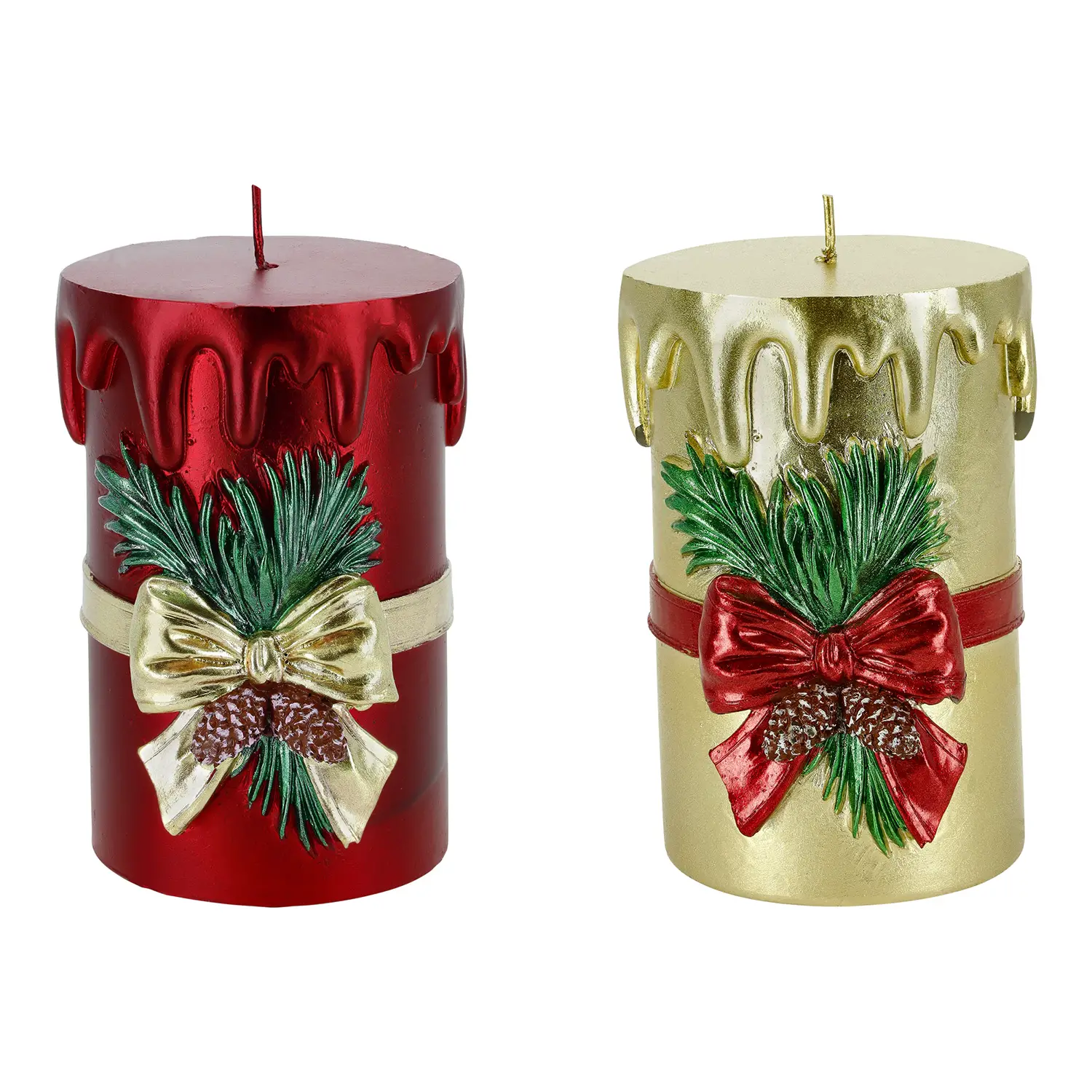 Candela Decorata Natalizia 7x7x11,5 cm Rosso e Oro Assortita - addobbi casa