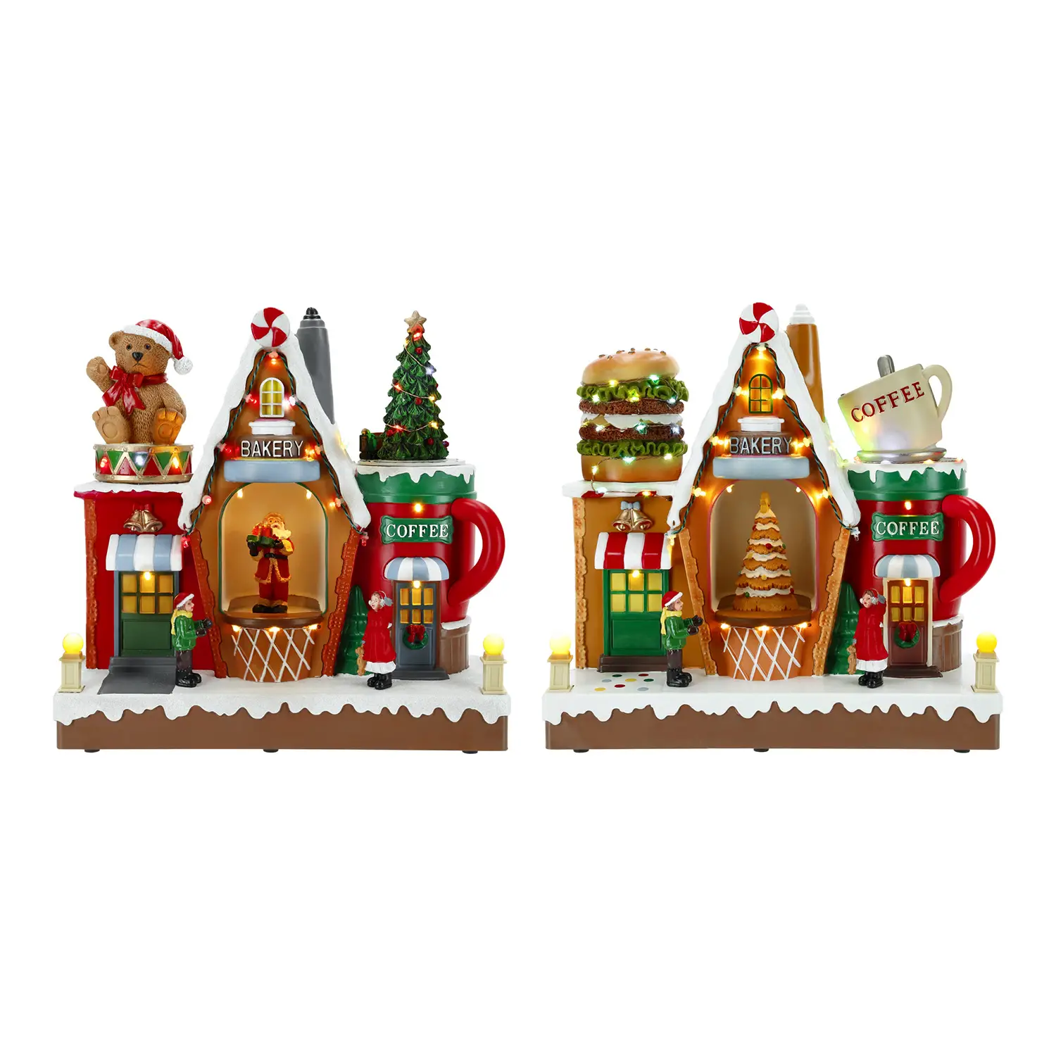 Natale Bakery 2 Assortiti 29,5 cm con Adattatore e LED Multicolore - scene e villaggi