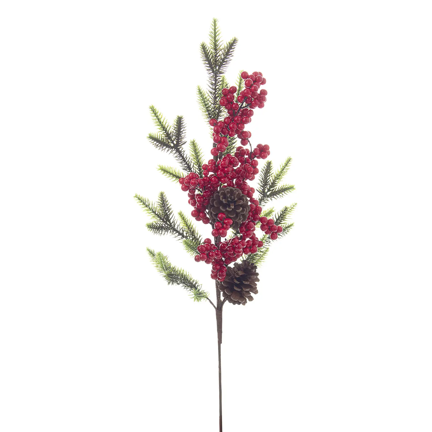 Ramo Natalizio Jennie Bacche Rosso con Pigna H63cm - fiori e ghirlande