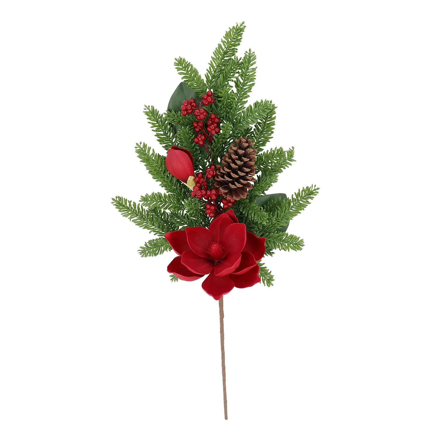 Ramo Natalizio Fleury Rosso con Pigna 70 Cm - fiori e ghirlande