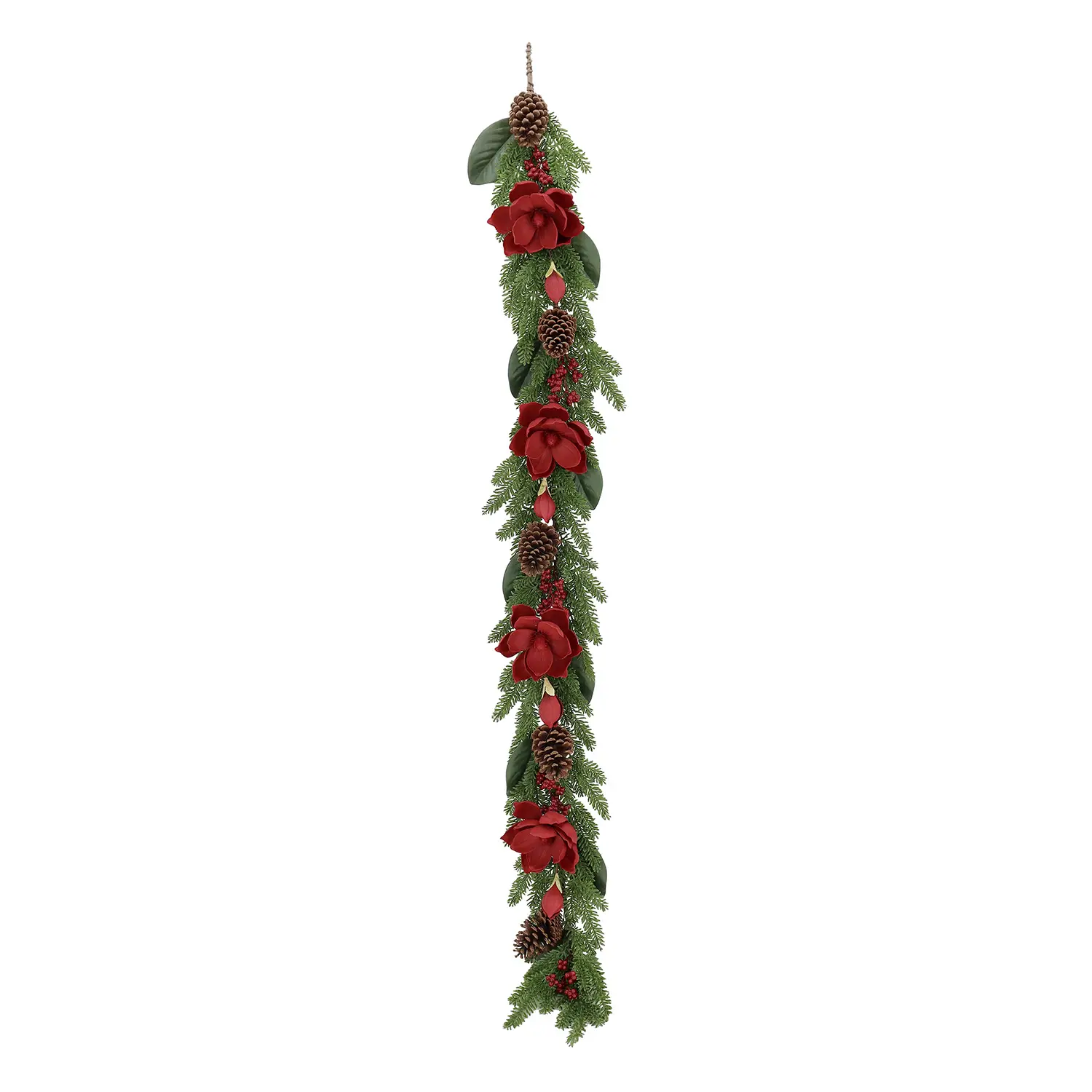 Boa Natalizia Fleury Rosso con Pigne 180 Cm - fiori e ghirlande