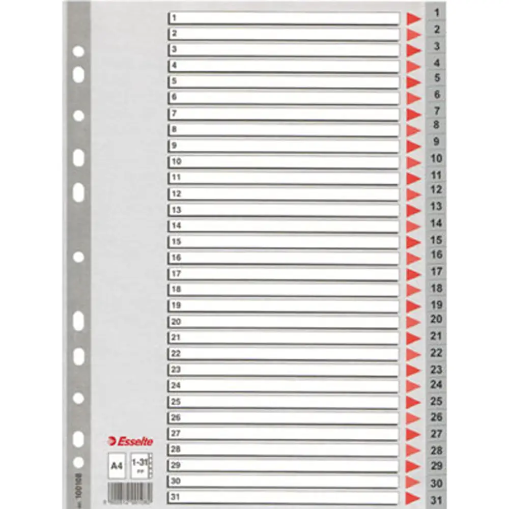 Rubrica Numerica 1–31 Maxi – Divisori in Polipropilene con Indice Frontale - Archiviazione