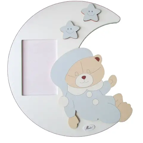 PORTA FOTO LUNA ORSO CELESTE IN LEGNO