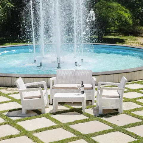SALOTTO TARIFA SET 4 PEZZI BIANCO C/CUSCINI