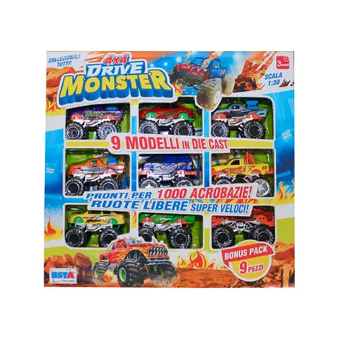 Confezione 9 Auto Die Cast 4x4 Drive Monster