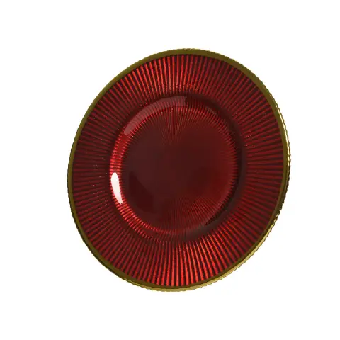 Piatto Vetro Diametro 26,5 cm. Rosso/Oro