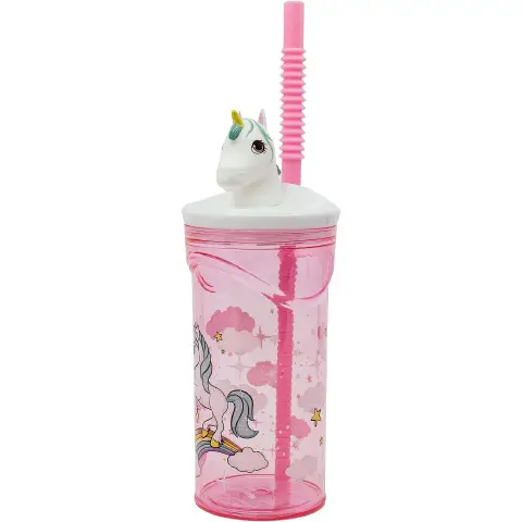 Unicorno Bicchiere con Cannuccia 3D Tritan