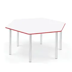 Tavolo Esagonale con Bordo Rosso H 40-58 cm. Per Ambienti Scolastici
