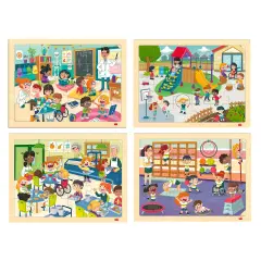 Puzzle di Osservazione: la Scuola Inclusiva, Set 4 Puzzle in Legno Ecologico