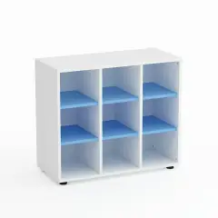 Mobile Scuola Kubò Bianco 9 Caselle H 75 cm. Ripiani Blu Orizzonte - Conforme CAM