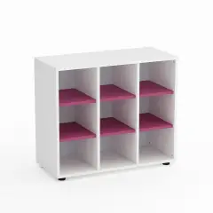 Mobile Scuola Kubò Bianco 9 Caselle H 75 cm. Ripiani Fucsia - Conforme CAM