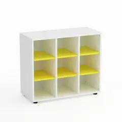 Mobile Scuola Kubò Bianco 9 Caselle H 75 cm. Ripiani Giallo - Conforme CAM