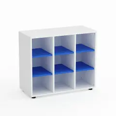 Mobile Scuola Kubò Bianco 9 Caselle H 75 cm. Ripiani Azzurro - Conforme CAM