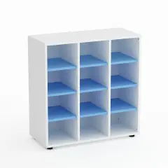Mobile Scuola Kubò Bianco 12 Caselle H 90 cm. Ripiani Blu Orizzonte - Conforme CAM
