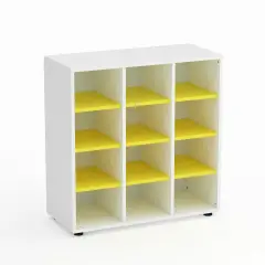 Mobile Scuola Kubò Bianco 12 Caselle H 90 cm. Ripiani Giallo - Conforme CAM