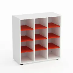 Mobile Scuola Kubò Bianco 12 Caselle H 90 cm. Ripiani Rosso - Conforme CAM