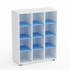 Mobile Scuola Kubò Bianco 12 Caselle H 110 cm. Ripiani Blu Orizzonte - Conforme CAM