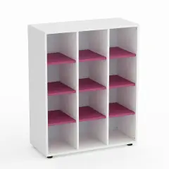 Mobile Scuola Kubò Bianco 12 Caselle H 110 cm. Ripiani Fucsia - Conforme CAM
