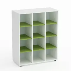 Mobile Scuola Kubò Bianco 12 Caselle H 110 cm. Ripiani Verde Kiwi - Conforme CAM