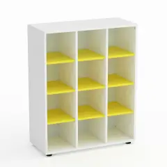 Mobile Scuola Kubò Bianco 12 Caselle H 110 cm. Ripiani Giallo - Conforme CAM