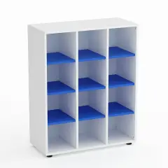 Mobile Scuola Kubò Bianco 12 Caselle H 110 cm. Ripiani Azzurro - Conforme CAM