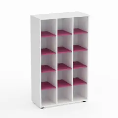 Mobile Scuola Kubò Bianco 15 Caselle H 150 cm. Ripiani Fucsia - Conforme CAM