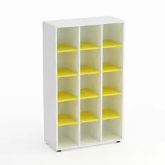 Mobile Scuola Kubò Bianco 15 Caselle H 150 cm. Ripiani Giallo - Conforme CAM