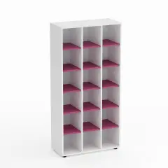 Mobile Scuola Kubò Bianco 18 Caselle H 180 cm. Ripiani Fucsia - Conforme CAM