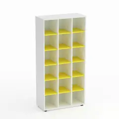 Mobile Scuola Kubò Bianco 18 Caselle H 180 cm. Ripiani Giallo - Conforme CAM
