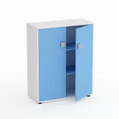 Mobile Scuola Kubò Bianco – 2 Ante H 110 cm e Ripiani Blu Orizzonte | Conforme CAM