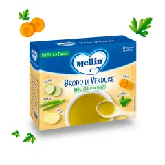 Mellin Brodo di Verdure 8 x 10 g – Base Pratica per Pappe e Minestrine