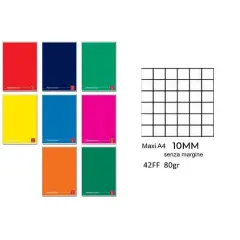 Quaderno Maxi Pigna Colours 80gr - 42 Pagine - Quadretto 10 mm
