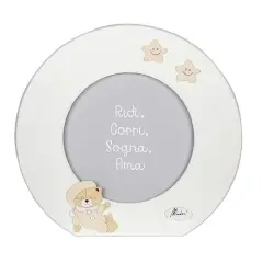 PORTA FOTO IN LEGNO BIANCO CON ORSO BEIGE TONDO DIAM.25.5