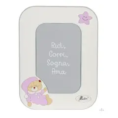 CORNICE PORTA FOTO IN LEGNO BIANCO CON ORSO ROSA VERTICALE