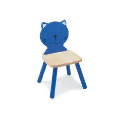 Sedia Gatto Blu per Bambini – Sediolina in Legno, Seduta H 26,5 cm