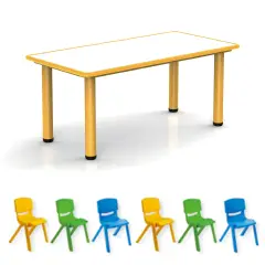 Tavolo e Sedie Bambini Scuola Infanzia e Primaria, Child Kit Giallo - Conforme CAM