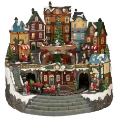 Villaggio Città con Treno Movimento Musiche e Luci Led Adattatore Incluso