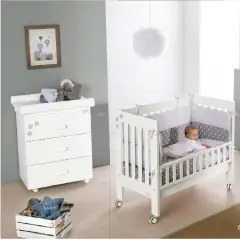 Aladino Kit Bianco Naturale – Letto, Bagnetto e Tessile con Materasso per Neonati