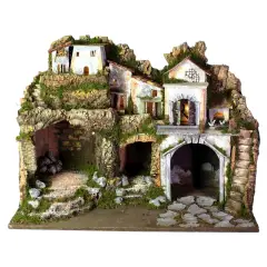 Borgo Artigianale con Luci e Capanna – Presepe Luminoso