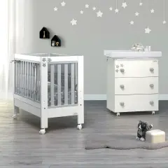 Aladino Letto Bianco Grigio – Lettino per Bambini Funzionale con Materasso