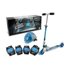 Set Monopattino Blu con Casco e Protezioni  Max 50Kg Ruote Pu 120Mm Abec 5 Taglia M - Teosport