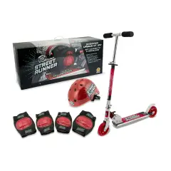 Set Monopattino Rosso con Casco e Protezioni  Max 50Kg Ruote Pu 120Mm Abec 5 Taglia M - Teosport