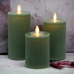 Set 3 Candele Cilindriche MF Moving Flame a Coste Verde