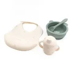 Bamboom Set Baby Animal Friends in Silicone - Bavaglino Scodella Cucchiaio Bicchiere con Beccuccio -