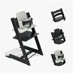 Tripp Trapp Black Bundle con Baby Set Black e cuscino Nordic Grey Stokke